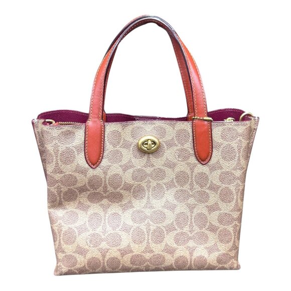 Coach Signature Willow Canvas Mini Tote Bag Purse Pocketbook Leather Handles - Picture 2 of 12